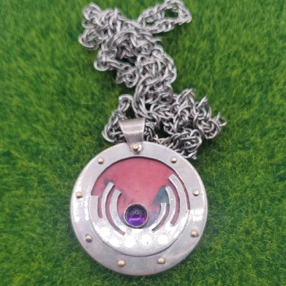 sterling silver Elena Vervain pendant necklace 16 Inch Brutalist N3637